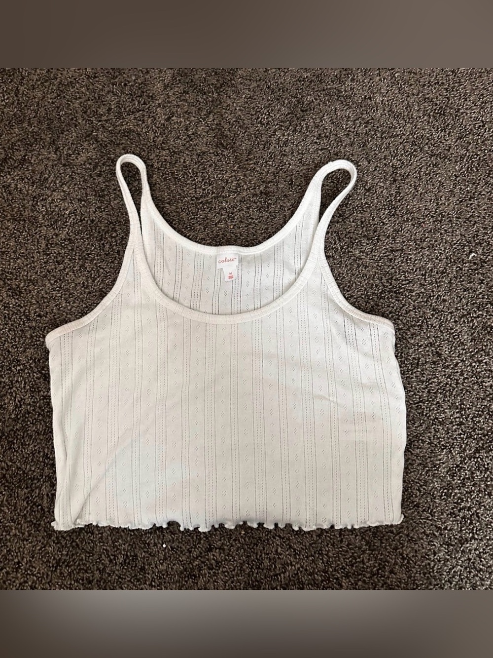 Colsie White Eyelet Ribbed Cropped Tank